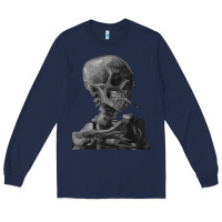 Navy Vincent Van Gogh Skull of a SkeletonVintage Halloween Skull Long Sleeve Tee - minhPixels