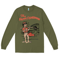 Army Green Vintage The Happy Fisherman 2022 Fishing Mens Kids Long Sleeve Tee - minhPixels