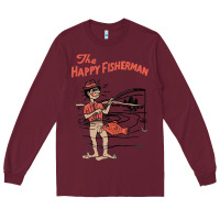 Burgundy Vintage The Happy Fisherman 2022 Fishing Mens Kids Long Sleeve Tee - minhPixels