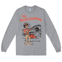 Heather Grey Vintage The Happy Fisherman 2022 Fishing Mens Kids Long Sleeve Tee - minhPixels