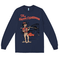 Navy Vintage The Happy Fisherman 2022 Fishing Mens Kids Long Sleeve Tee - minhPixels