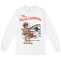White Vintage The Happy Fisherman 2022 Fishing Mens Kids Long Sleeve Tee - minhPixels