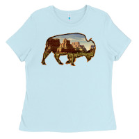 Baby Blue Bison Silhouette Desert Landscape Ladies Tee - Bettercallsaul