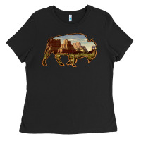 Black Bison Silhouette Desert Landscape Ladies Tee - Bettercallsaul