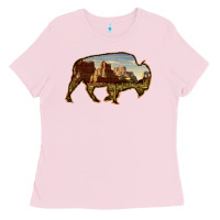 Bubblegum Pink Bison Silhouette Desert Landscape Ladies Tee - Bettercallsaul