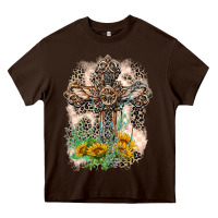 Chocolate Brown Western with Crosses Heavy Core Tee - LillyAllenDesigns