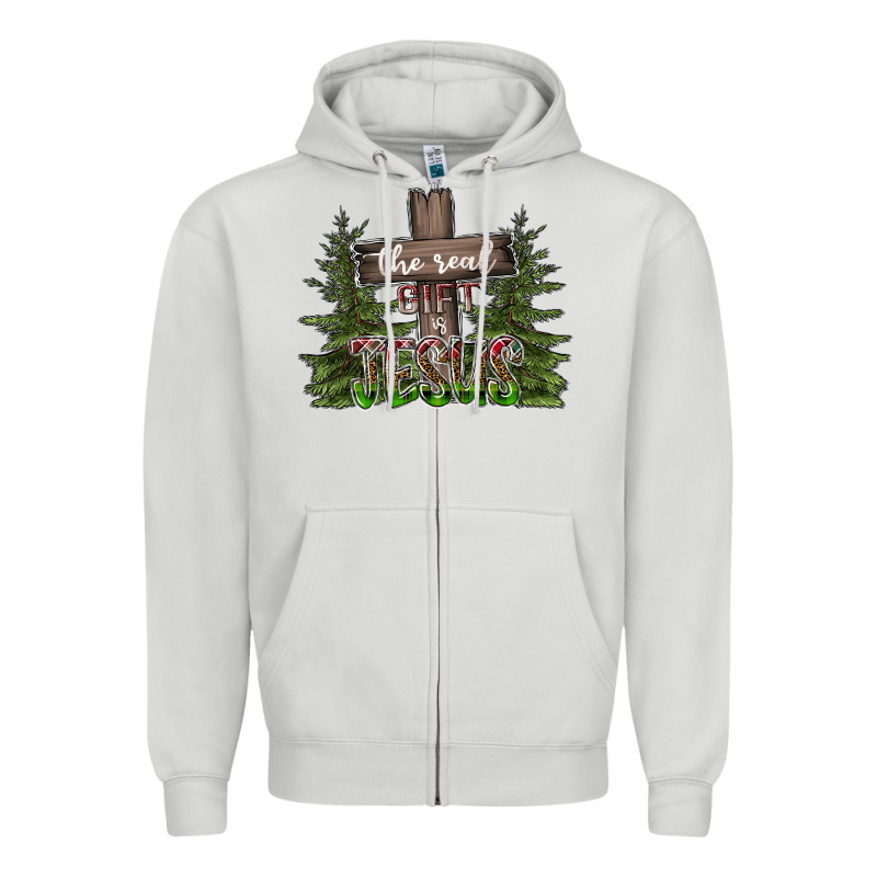 The Real Gift Is Jesus Zipper Hoodie by CowhideDigitalArt | Teevron