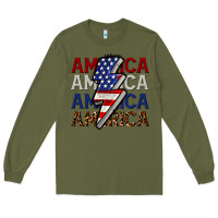 Army Green America with lightning bold Long Sleeve Tee - CowGirlArtShop