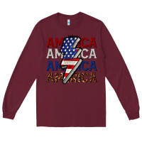 Burgundy America with lightning bold Long Sleeve Tee - CowGirlArtShop