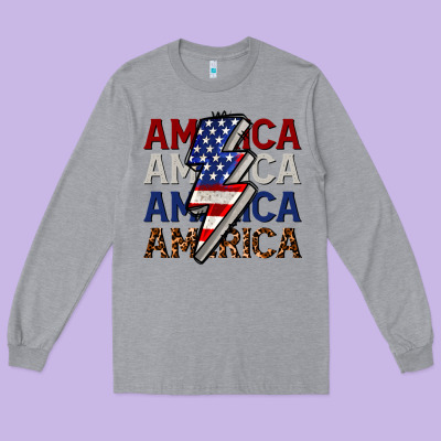 America With Lightning Bold Long Sleeve Tee Designed By Cowgirlartshop
