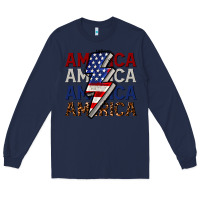 Navy America with lightning bold Long Sleeve Tee - CowGirlArtShop