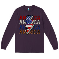Plum America with lightning bold Long Sleeve Tee - CowGirlArtShop