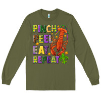 Army Green Pinch peel eat repeat crawfish Long Sleeve Tee - HowdyJamesFarm