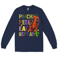 Navy Pinch peel eat repeat crawfish Long Sleeve Tee - HowdyJamesFarm