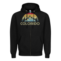 Black Colorado Retro Vintage Mountains Nature Hiking Zipper Hoodie - minhPixels