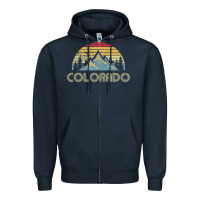 Navy Colorado Retro Vintage Mountains Nature Hiking Zipper Hoodie - minhPixels
