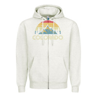 Oatmeal Heather Colorado Retro Vintage Mountains Nature Hiking Zipper Hoodie - minhPixels