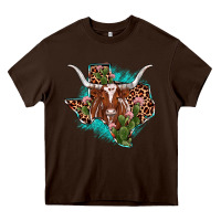 Chocolate Brown texas longhorn texas map Heavy Core Tee - JahusDesignShop