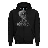 Black Vincent Van Gogh Skull of a SkeletonVintage Halloween Skull Zipper Hoodie - minhPixels