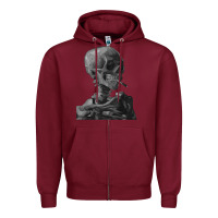 Burgundy Vincent Van Gogh Skull of a SkeletonVintage Halloween Skull Zipper Hoodie - minhPixels