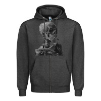 Charcoal Heather Vincent Van Gogh Skull of a SkeletonVintage Halloween Skull Zipper Hoodie - minhPixels