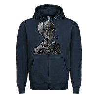 Navy Vincent Van Gogh Skull of a SkeletonVintage Halloween Skull Zipper Hoodie - minhPixels
