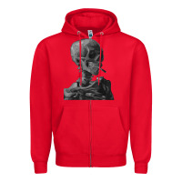 Red Vincent Van Gogh Skull of a SkeletonVintage Halloween Skull Zipper Hoodie - minhPixels