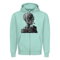 Seafoam Vincent Van Gogh Skull of a SkeletonVintage Halloween Skull Zipper Hoodie - minhPixels