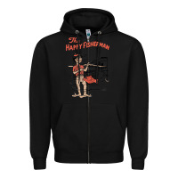 Black Vintage The Happy Fisherman 2022 Fishing Mens Kids Zipper Hoodie - minhPixels