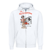 White Vintage The Happy Fisherman 2022 Fishing Mens Kids Zipper Hoodie - minhPixels