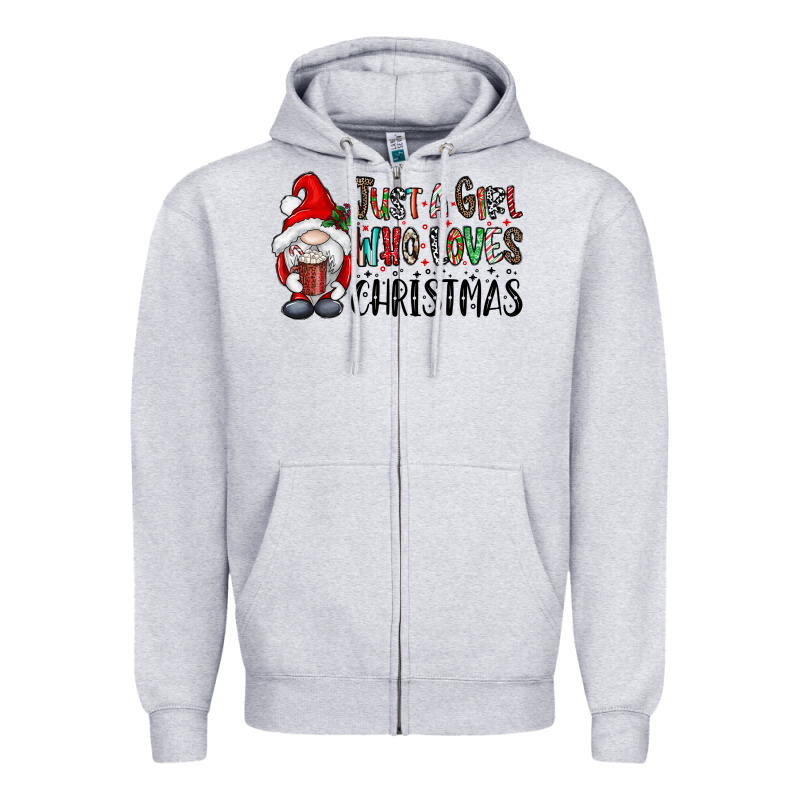 Just A Girk Who Loves Christmas Zipper Hoodie by CowhideDigitalArt | Teevron