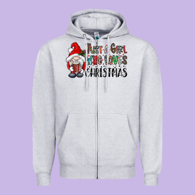 Just A Girk Who Loves Christmas Zipper Hoodie Designed By Cowhidedigitalart