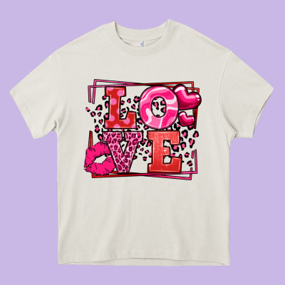Love Valentine's Day Leopard Frame Heavy Core Tee Designed By Lillyallendesigns