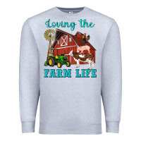 Heather Grey western loving the farm life barn cow pig rooster tractor wind wheel Premium Sweatshirt - Artiststas