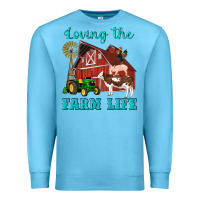 Ocean Blue western loving the farm life barn cow pig rooster tractor wind wheel Premium Sweatshirt - Artiststas