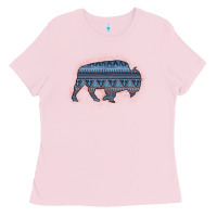 Bubblegum Pink Bison Silhouette Blue Aztec Ladies Tee - Bettercallsaul
