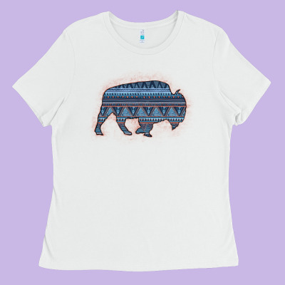 Bison Silhouette Blue Aztec Ladies Tee Designed By Bettercallsaul