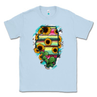 Dusty Blue Illinois Map Sunflower Cactus Serape Classic Tee - RanaPortraitStore