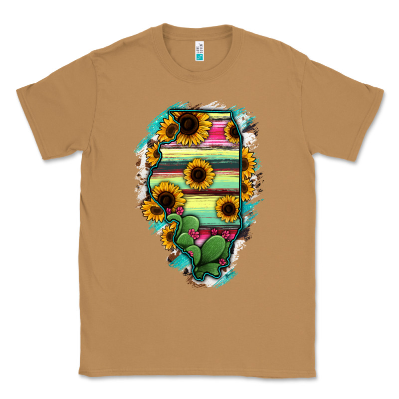 Illinois Map Sunflower Cactus Serape Classic Tee by RanaPortraitStore | Teevron