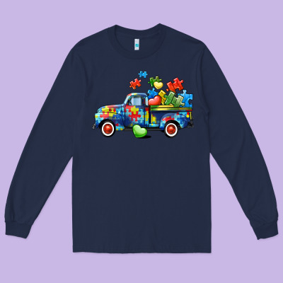 Autism Truck Long Sleeve Tee Designed By Cowgirlartshop