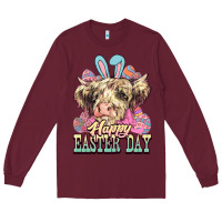 Burgundy Happy Easter Day cow Long Sleeve Tee - HowdyJamesFarm