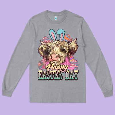 Happy Easter Day Cow Long Sleeve Tee Designed By Howdyjamesfarm