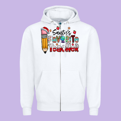 Santa Favorite Teacher Zipper Hoodie Designed By Cowhidedigitalart