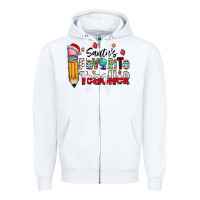 White Santa Favorite Teacher Zipper Hoodie - CowhideDigitalArt