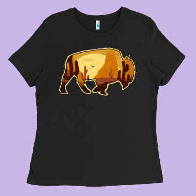 Desert Landscape Bison Silhouette Ladies Tee Designed By Bettercallsaul