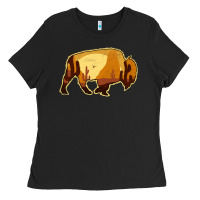 Black Desert Landscape Bison Silhouette Ladies Tee - Bettercallsaul
