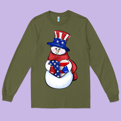 Patriotic Snowman 4th Of July Long Sleeve Tee Designed By Howdyjamesfarm