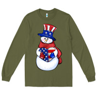 Army Green Patriotic snowman 4th of july Long Sleeve Tee - HowdyJamesFarm