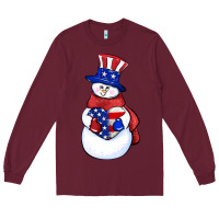 Burgundy Patriotic snowman 4th of july Long Sleeve Tee - HowdyJamesFarm