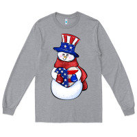 Heather Grey Patriotic snowman 4th of july Long Sleeve Tee - HowdyJamesFarm